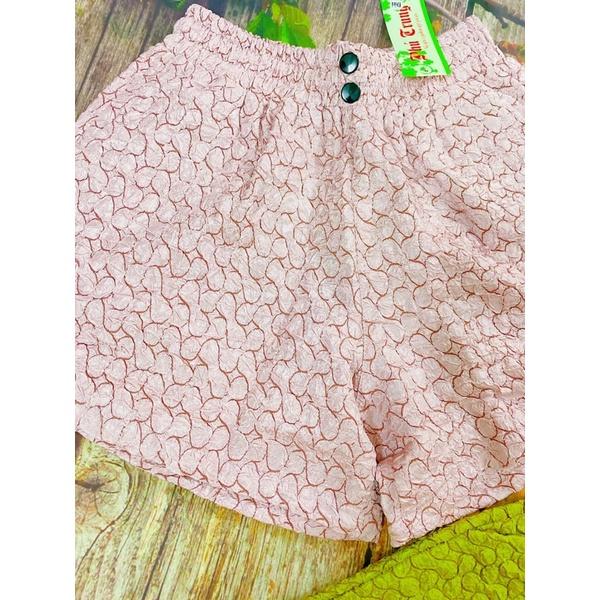 Quần Nữ Hoa Vải Gấm In, Vải Mịn Lưng Thun Co Giãn Quần Đùi Nữ Tiểu Thư Sang Trọng Thời Trang
