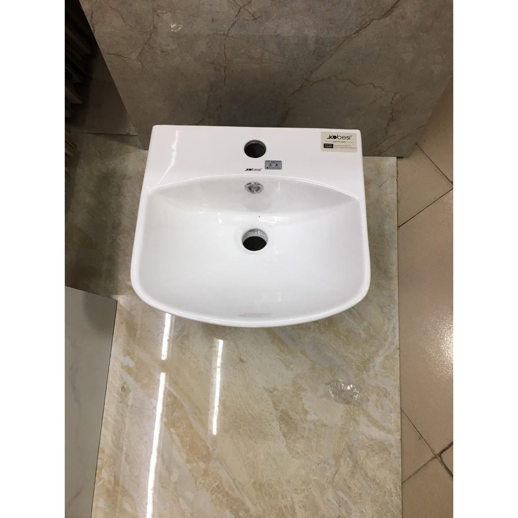 Chậu lavabo rửa mặt treo tường liền chân vuông kích thước nhỏ,  vành mỏng