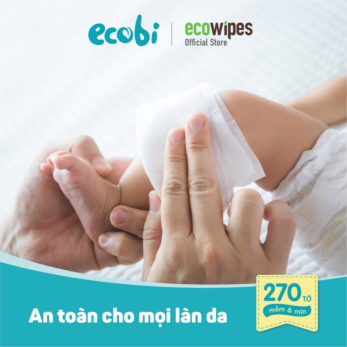 Combo 3 túi KHĂN KHÔ ĐA NĂNG ECOBI 270 tờ - Dùng thay khăn sữa, an toàn cho trẻ sơ sinh