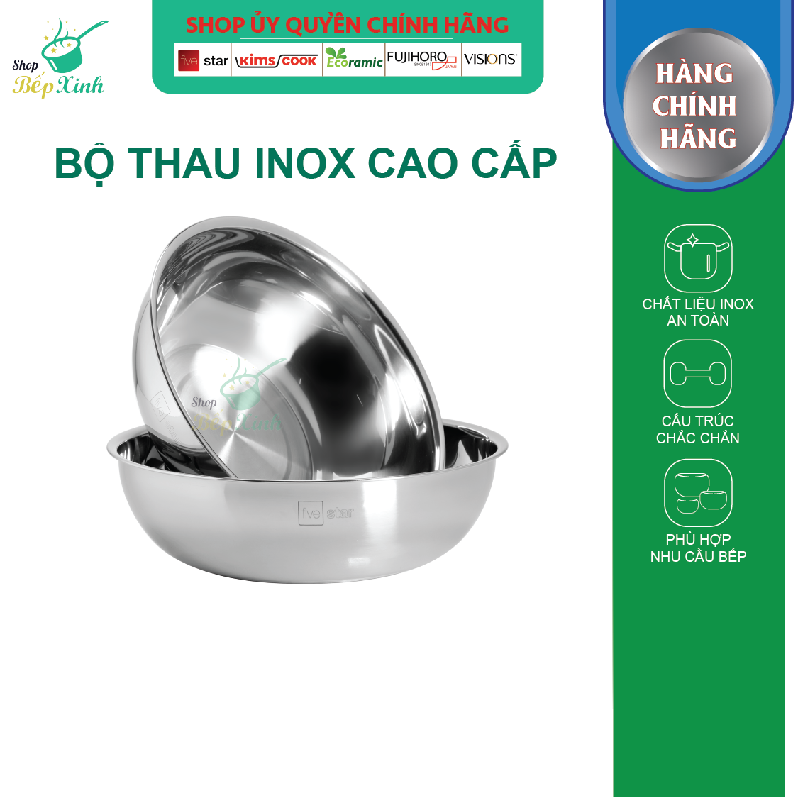 Thau Rổ lưới inox 430 cao cấp Fivestar 22cm / 26cm / 30cm / 32cm - Shop Bếp Xinh