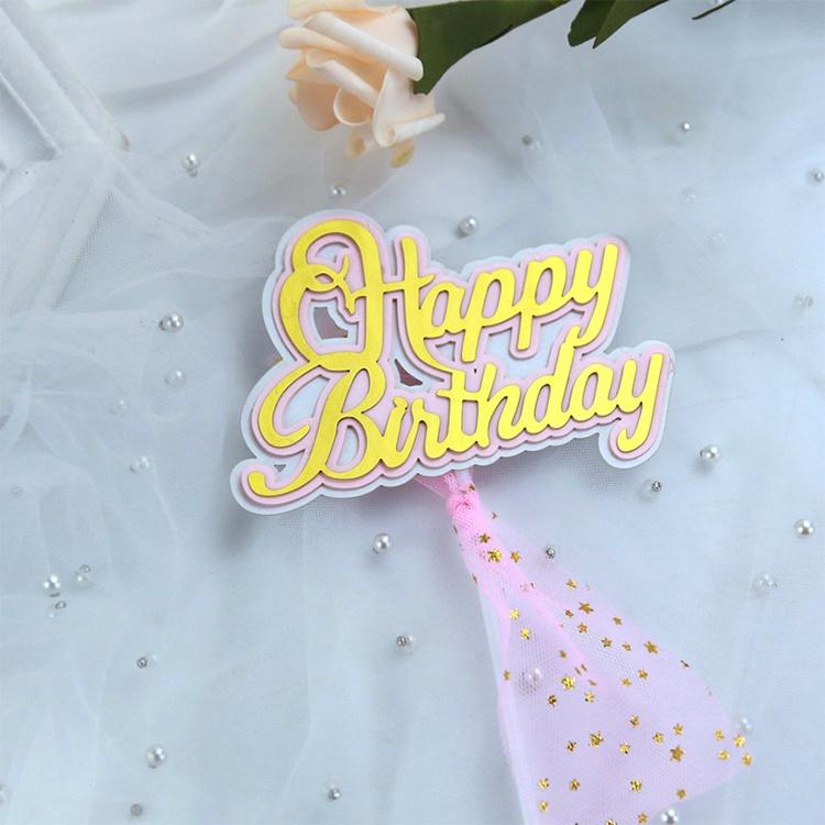 Phụ Kiện Trang Trí Bánh Sinh Nhật - Thẻ Happy Birthday ren sắc màu J7ST2000015