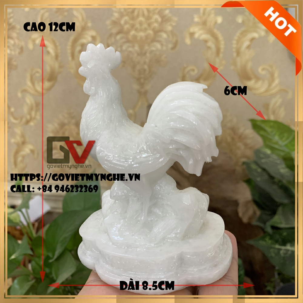 [Gà phong thủy] Tượng đá con gà trống phong thủy mang may mắn cho gia chủ - Cao 12cm - Màu đá trắng