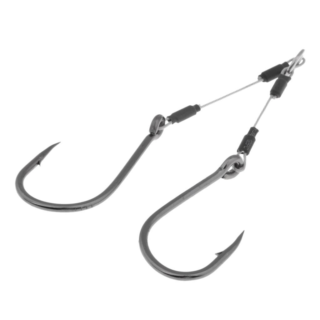 4pcs Dual Assist Hooks Jig Fishing Hooks Fishhook with Steel Wire & Solid Ring, Silver