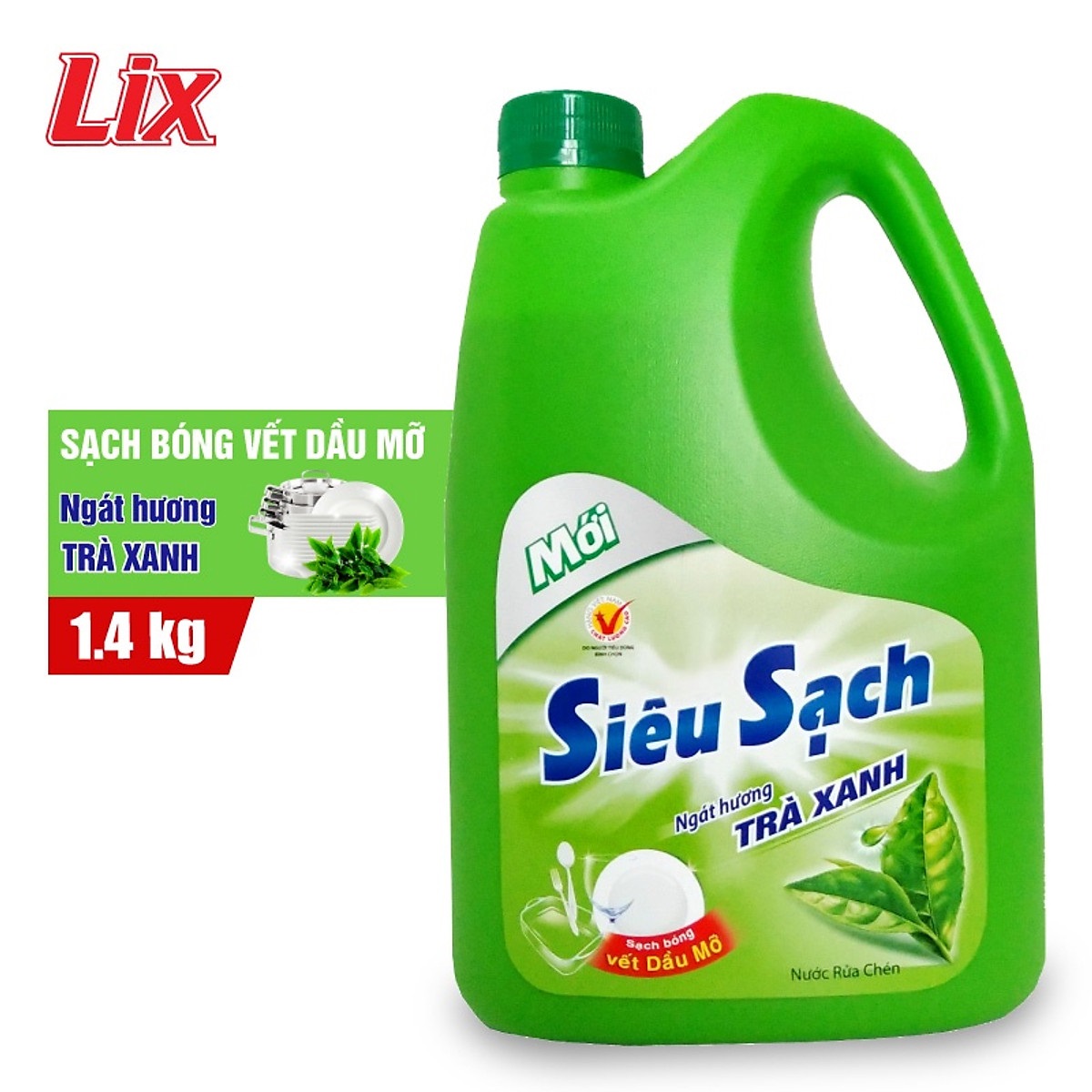 Nước rửa chén Lix siêu sạch hương trà xanh 1.4Kg N8106 thơm dịu sạch bóng vết dầu mỡ