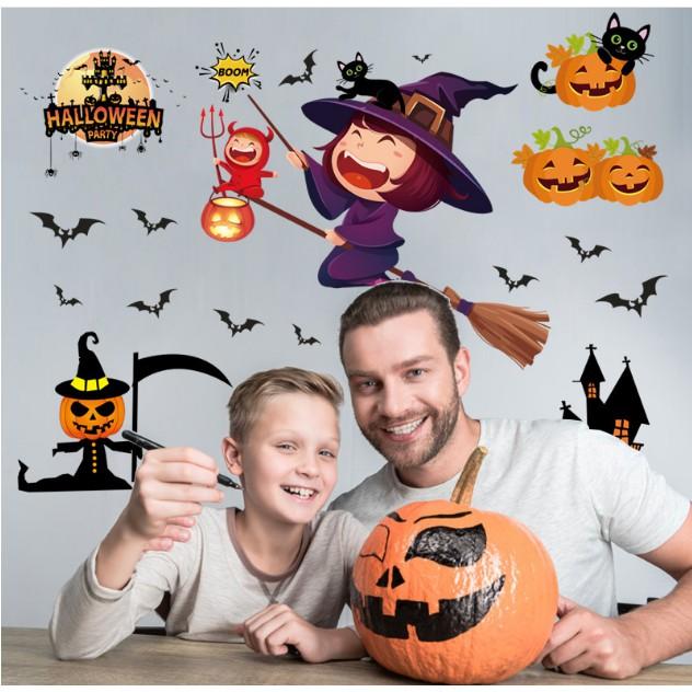 Decal trang trí tường - Lễ Hội Halloween Bé Gái Phù Thủy
