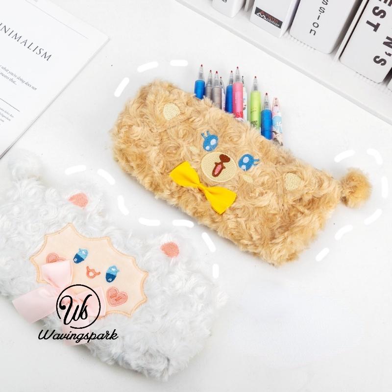 1 Túi Đựng Bút / Mỹ Phẩm Có Khóa Kéo Hình Chú Cừu Nhồi Bông Dễ Thương Cho Học Sinh