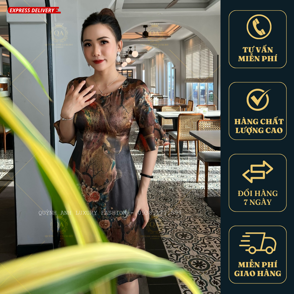 Váy Đầm Suông Hoa 3D Tone Nâu Loe Cao Cấp Vera Dress