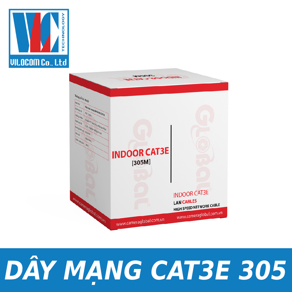 DÂY CÁP MẠNG INDOOR CAT3E - 1 Thùng 305M Global - Hàng Chính Hãng