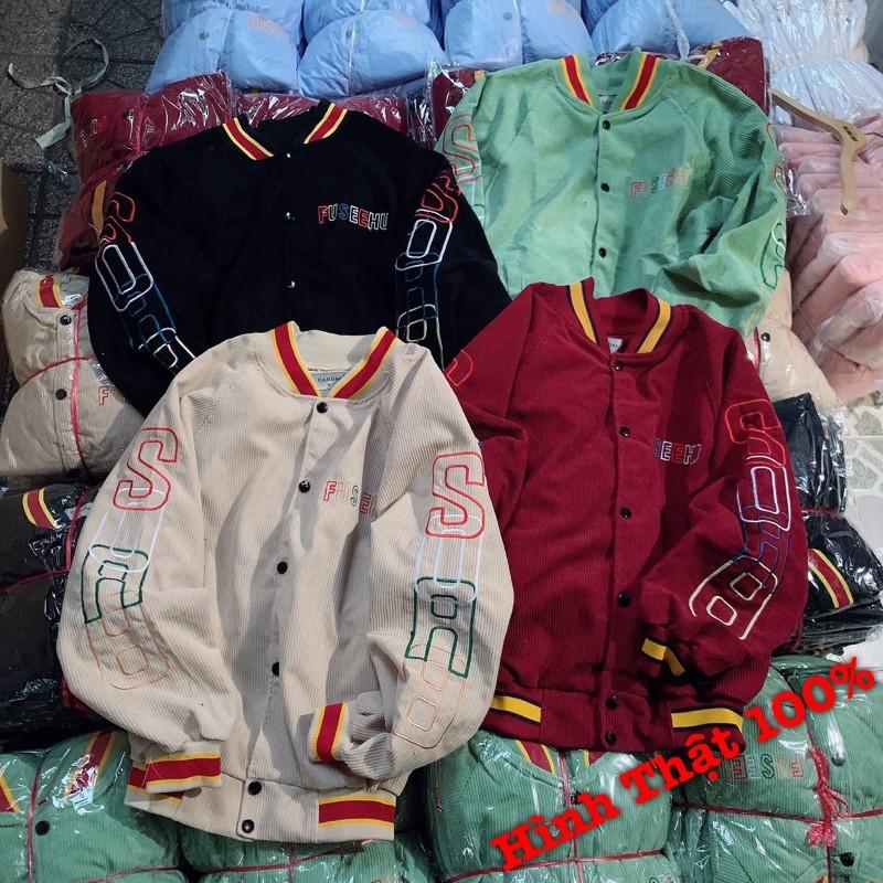 Áo Khoác Kaki Nhung Tâm Nam Nữ Hàng Quảng Châu Bomber Kaki Nhung Thêu EOHFRU
