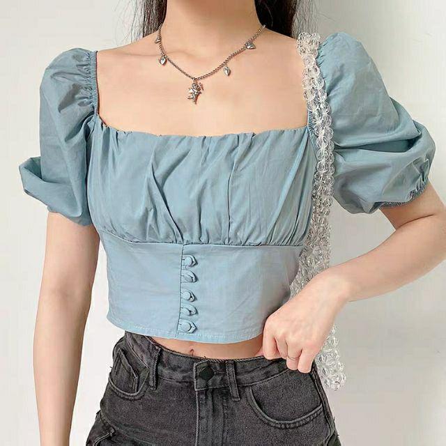 Áo croptop cổ vuông xanh da trời M9