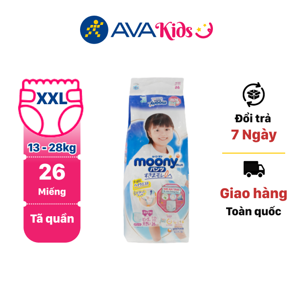 Tã quần Moony Man bé gái size XXL 26 miếng (cho bé 13 - 28kg)