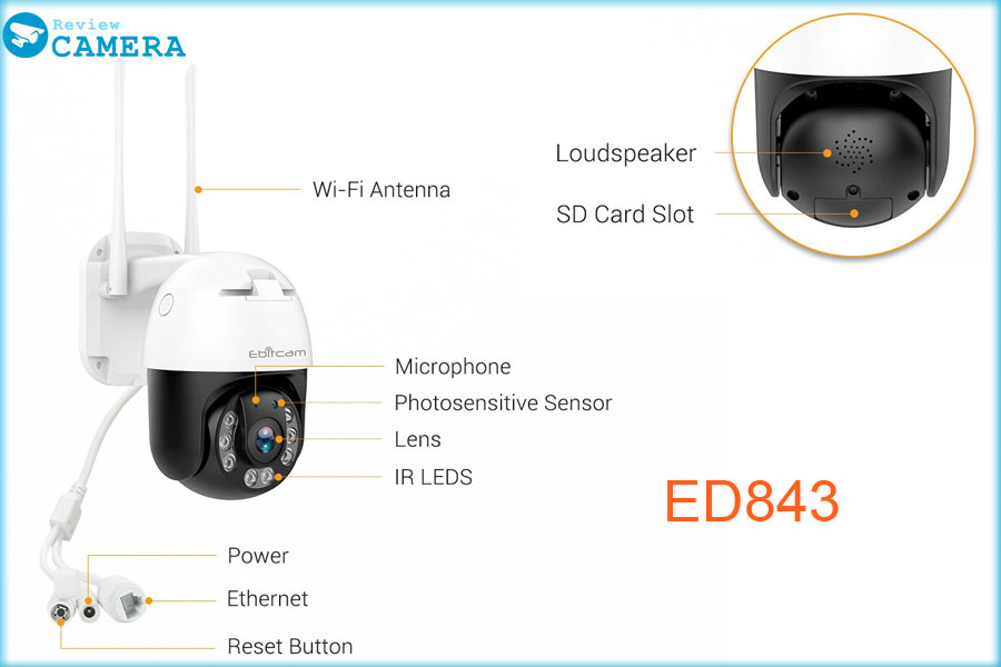 Camera IP Wifi Ebitcam ET-843 Speed Dome 2.0 Megapixel - Đàm thoại 2 chiều - Ban Đêm Có Màu - Hỗ trợ thẻ nhớ lên đến 256G - hàng chính hãng