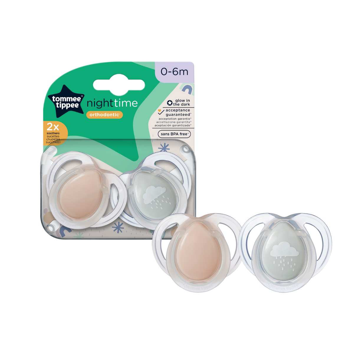 Ty Ngậm Dạ Quang Cho Bé Tommee Tippee 0-6 Tháng - Night Time – Mưa Xám