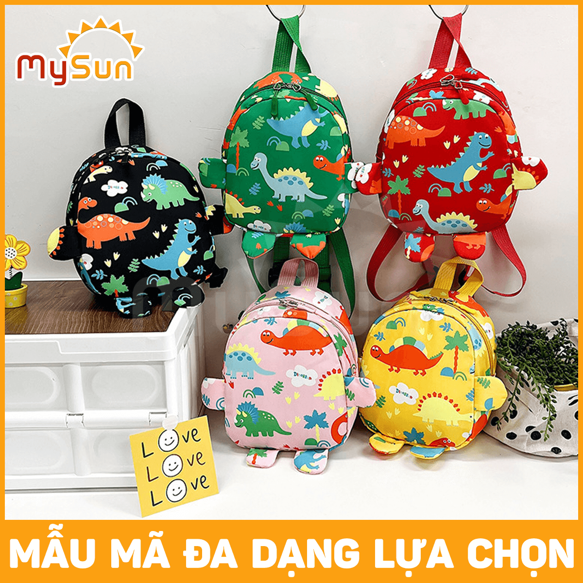 Balo cặp ba lô cho bé gái trai mẫu giáo mầm non 1 2 3 4 5 tuổi đi học hình khủng long dễ thương MySun
