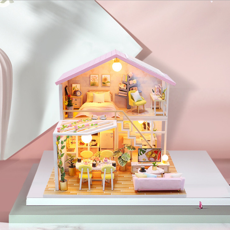 Mô hình nhà DIY Doll House Sweet Time Kèm Mica Chống bụi