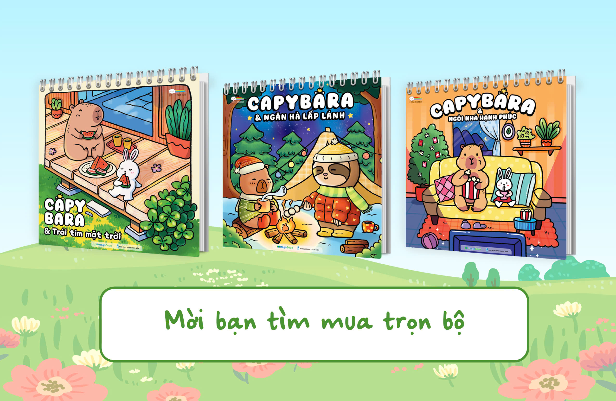 Combo 3 cuốn Sách tô màu Capybara khổ vuông