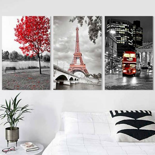 Bộ 3 Tranh Treo Tường Paris Tông Đỏ W269