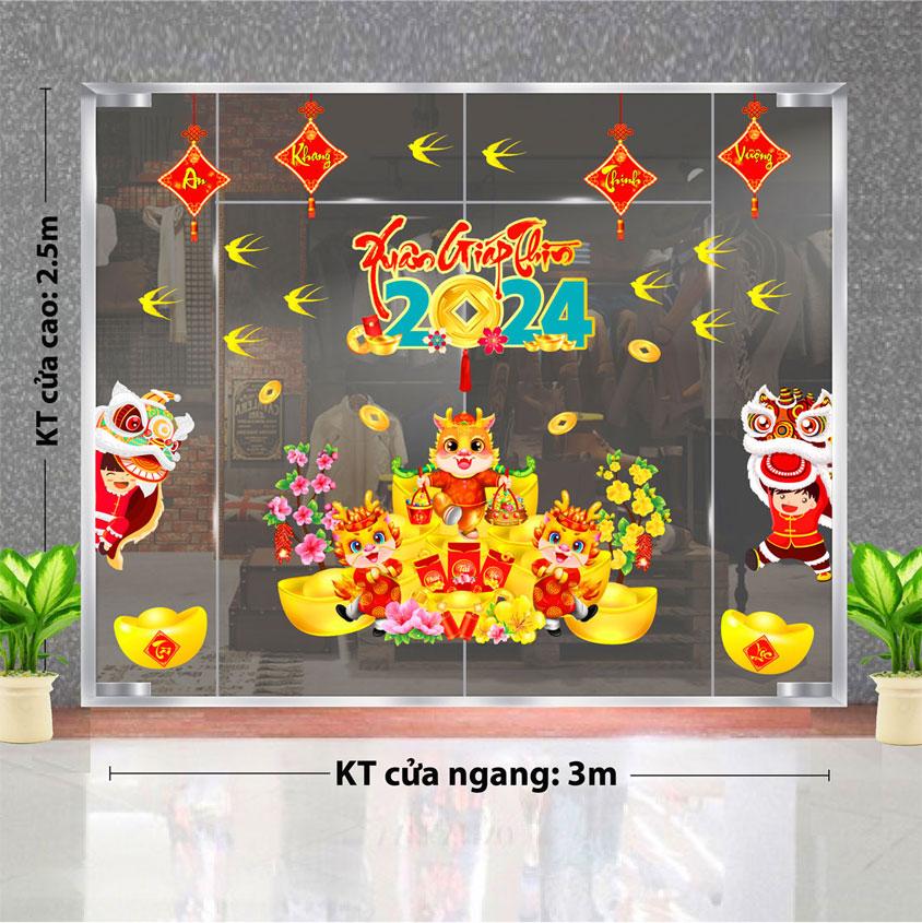 DECAL TRANG TRÍ TẾT 2024 CHO TIỆM LÀM TÓC