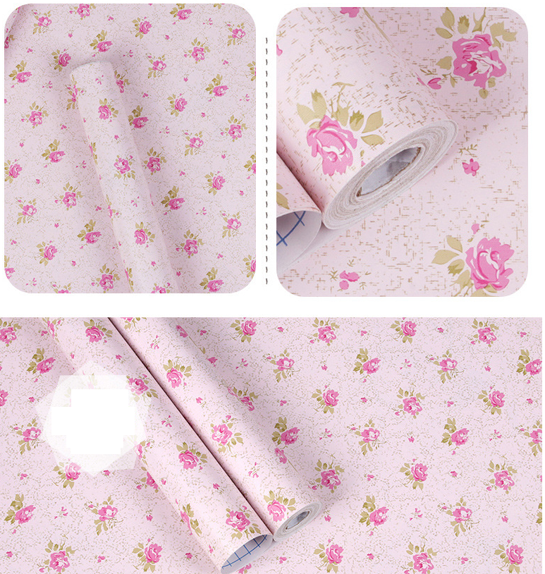Combo 10 mét giấy dán tường, decal dán tường trang trí nhà cửa ĐÓA HỒNG NHỎ NỀN HỒNG khổ 45cm