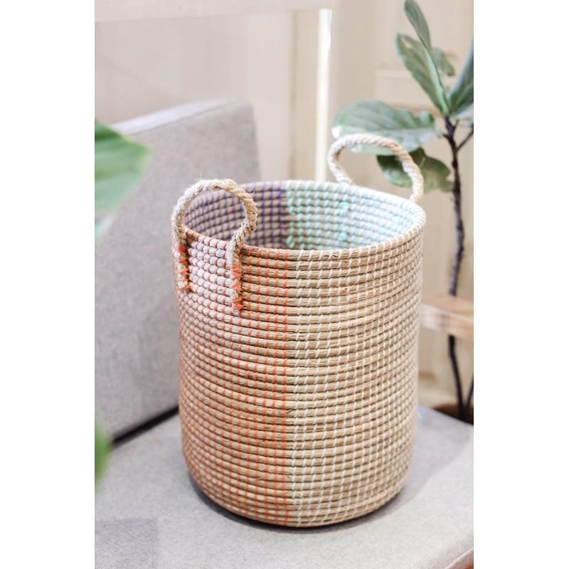 Giỏ cói lục bình tay cầm bốn màu . Giỏ tay cầm Handmade đựng đồ