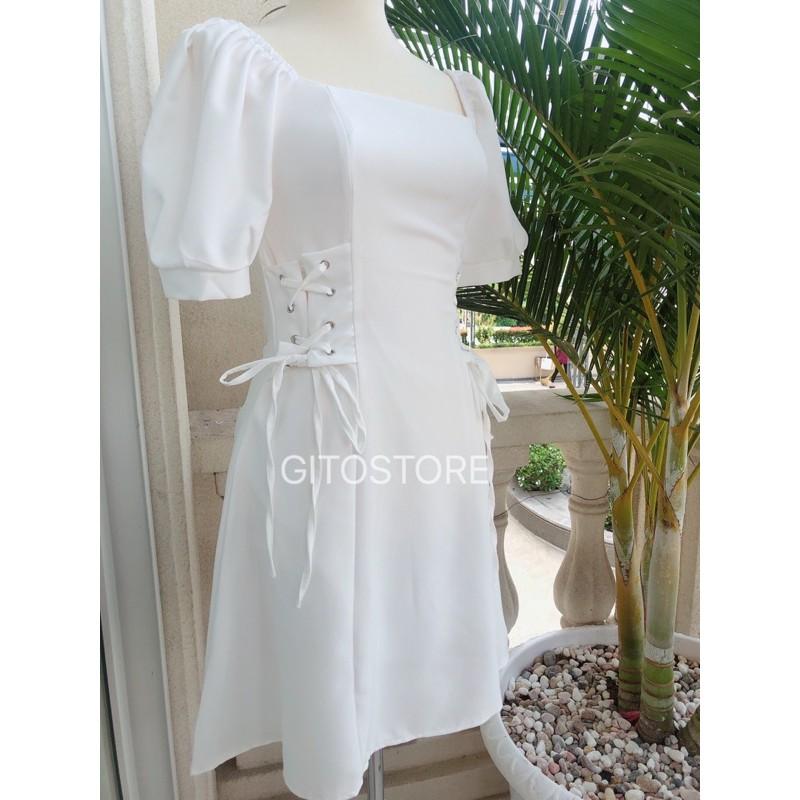 ĐẦM ĐEN CỔ VUÔNG – VÁY NỮ TAY PHỒNG – TRẮNG ĐỎ ĐEN – GD087