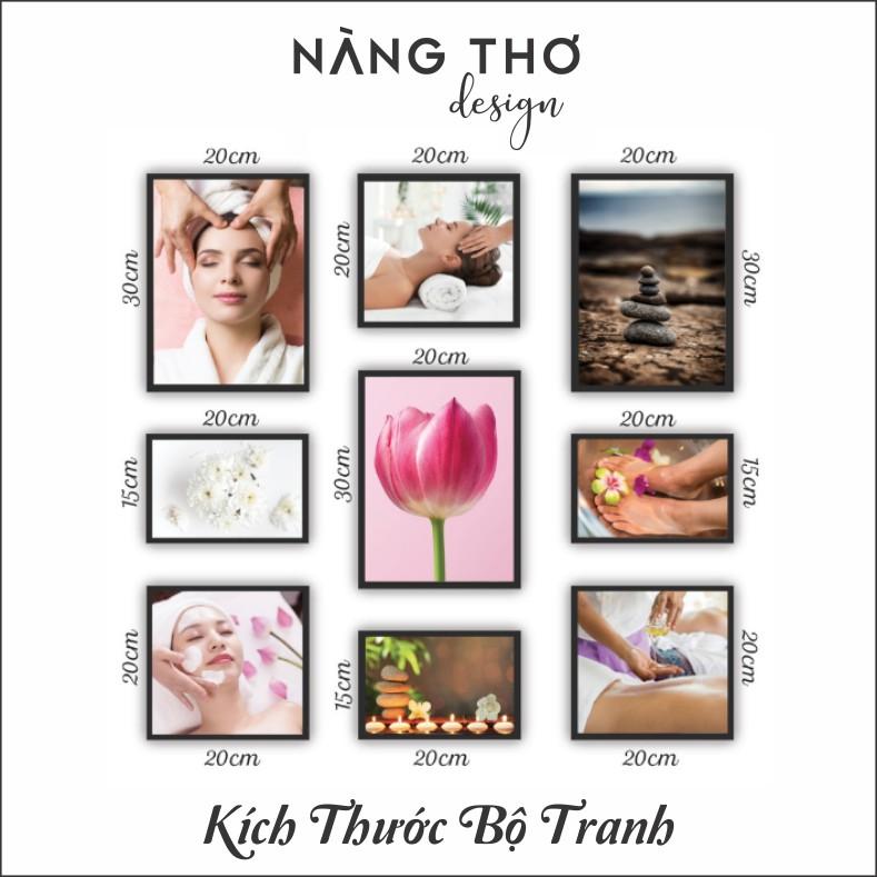 Bộ 9 tấm tranh cứng dán tiệm Spa &amp; Thẩm mỹ phun xăm_DECAL VIP