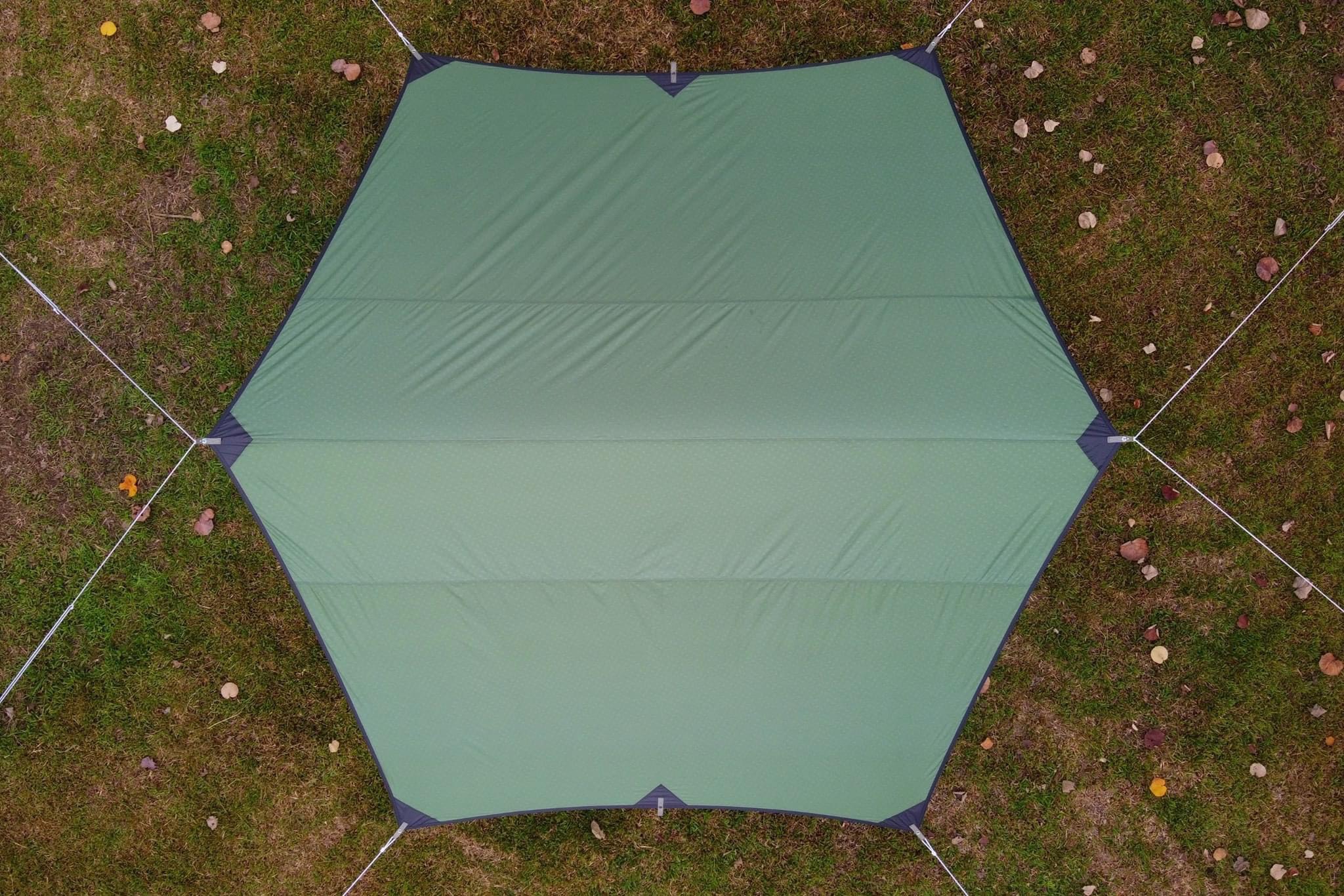 Hexa Tarp 4,4m × 4m + bộ trụ 2m (chống thấm mưa) xanh rêu