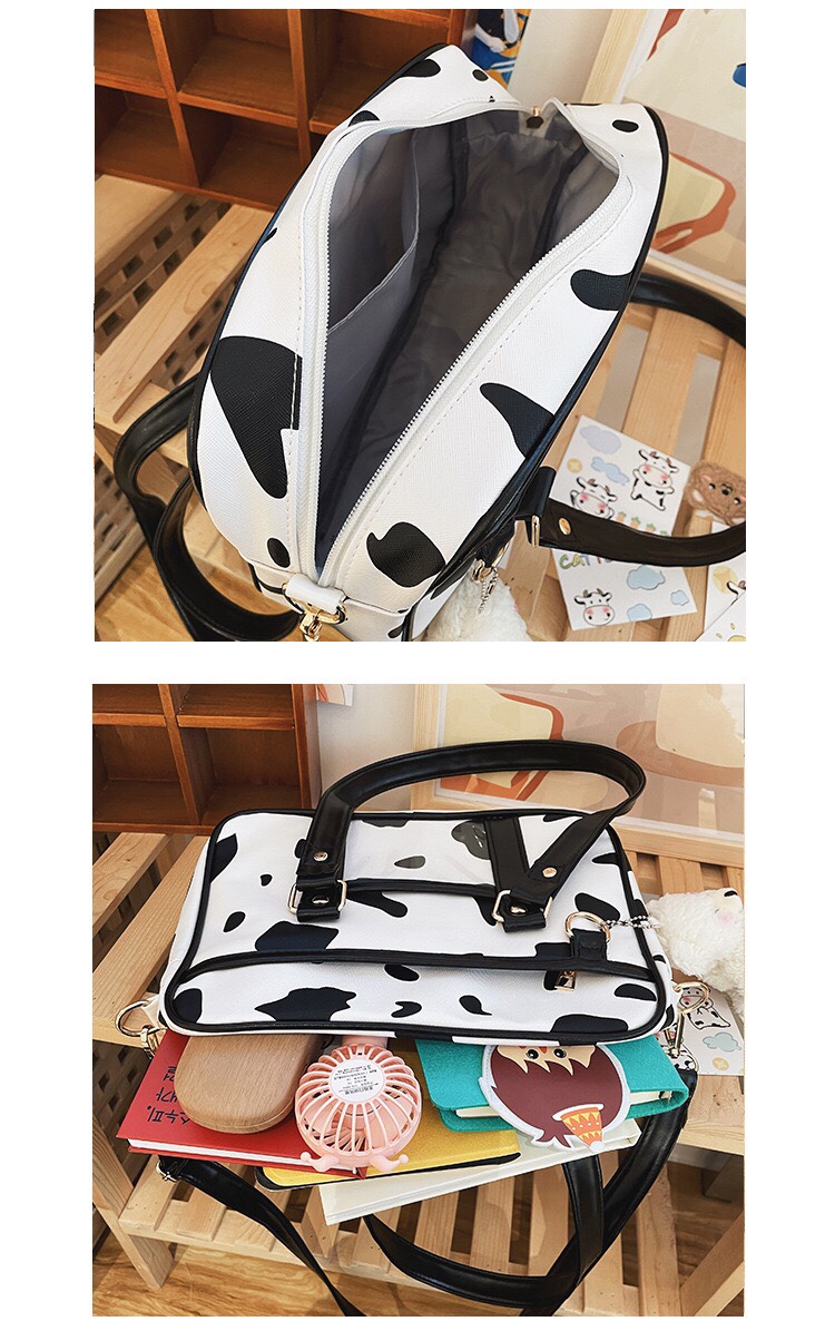 Túi đeo chéo bò sữa vải Canvas in bò trắng đen thời trang Ulzzang Unisex - B100