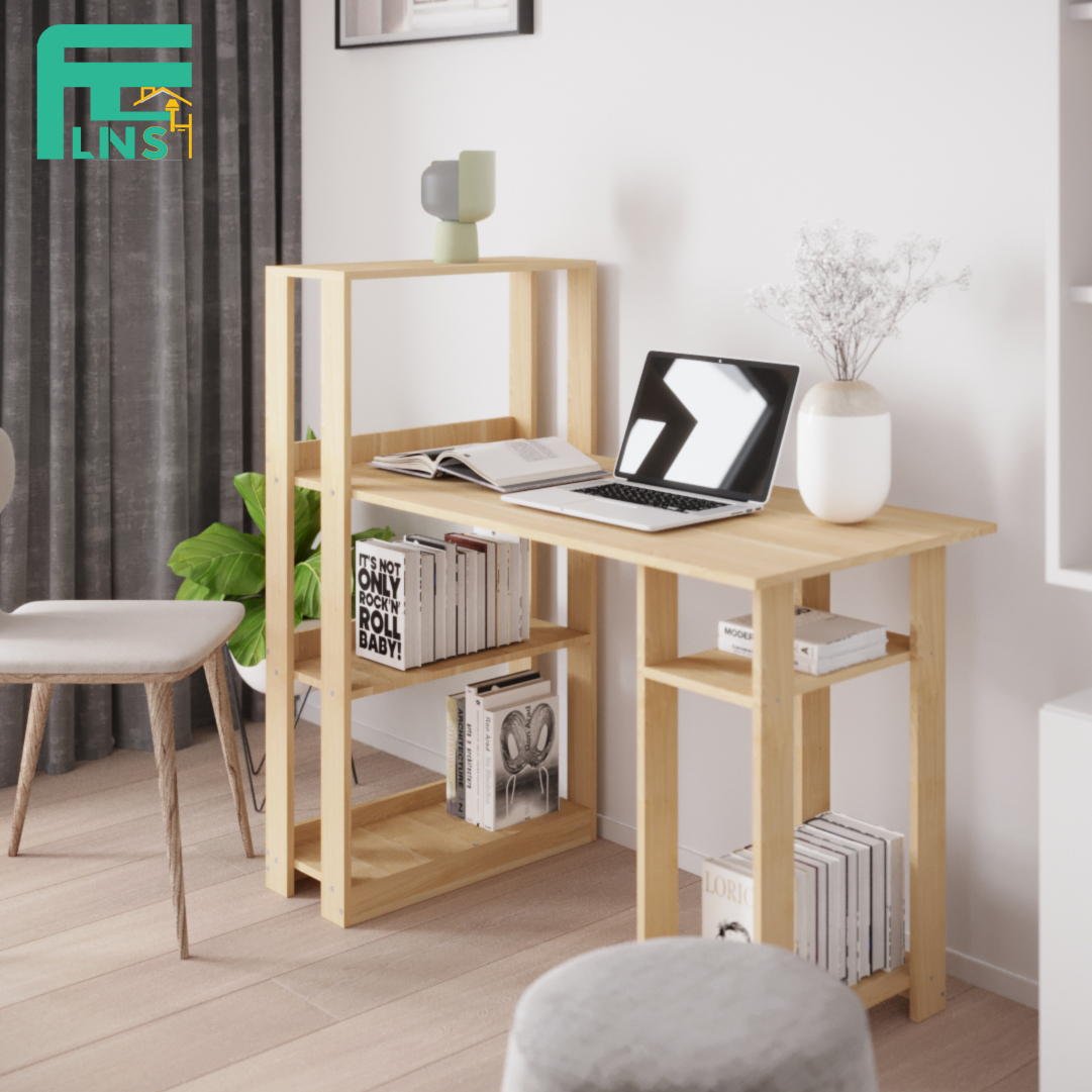 Bàn Làm Việc Gỗ LINSY BH01 Phối Kèm Có Kệ Sách Đa Năng Nội Thất Thông Minh Lắp Ráp