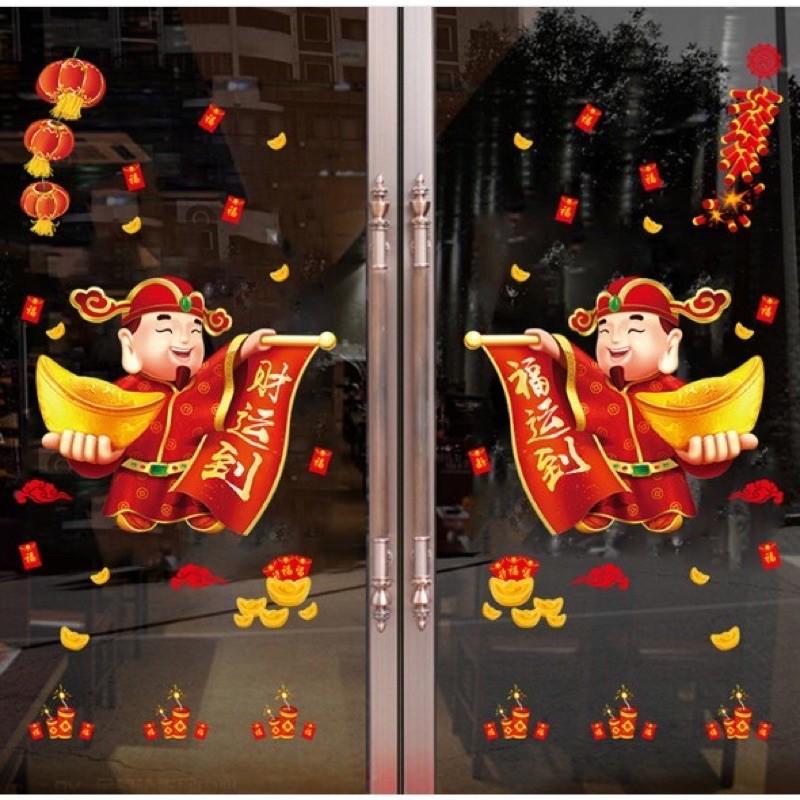 Decal trang trí Tết - 2 ông thần tài may mắn chào Xuân