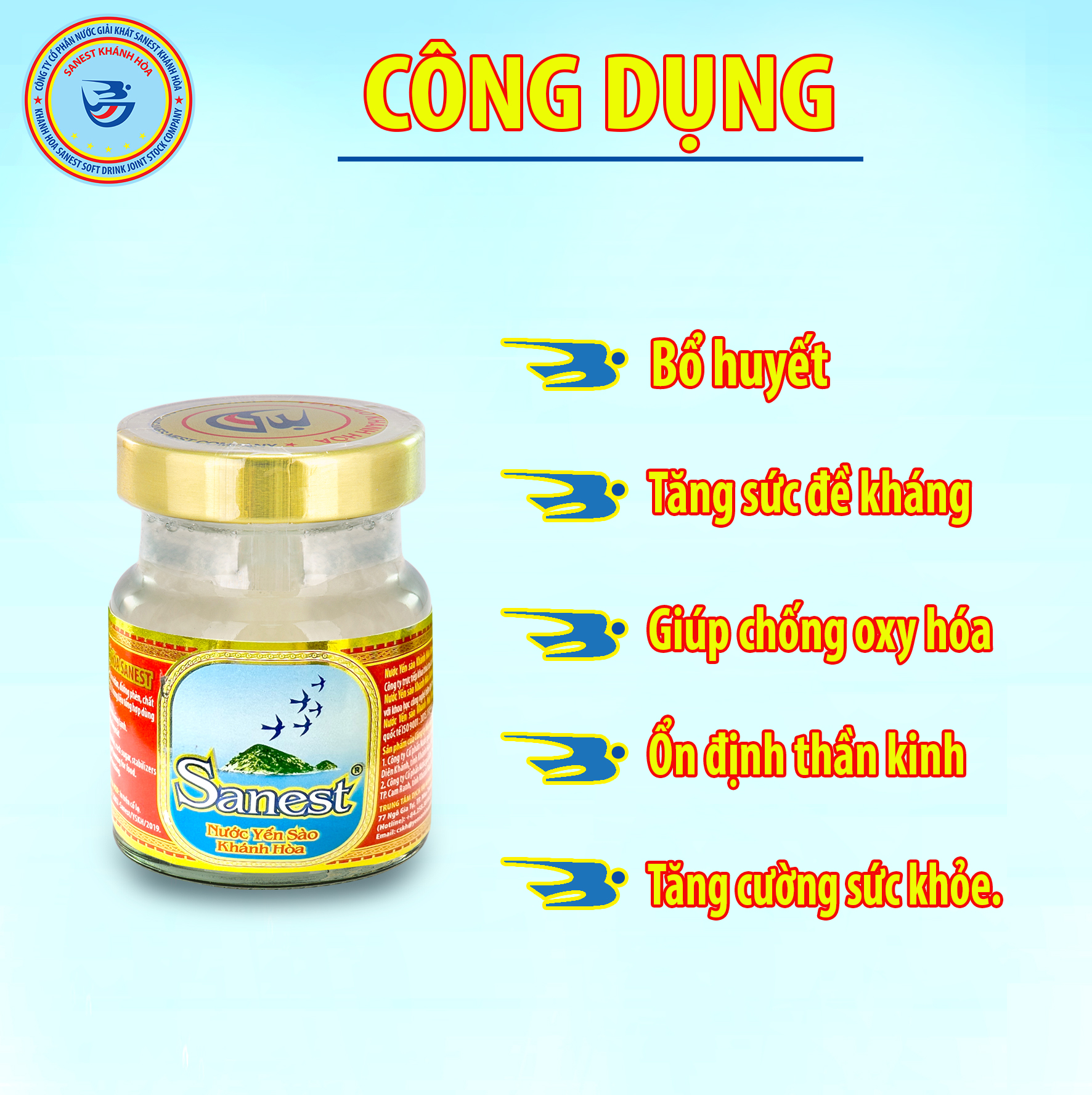 Nước Yến sào Khánh Hòa Sanest có đường đóng lọ 70ml