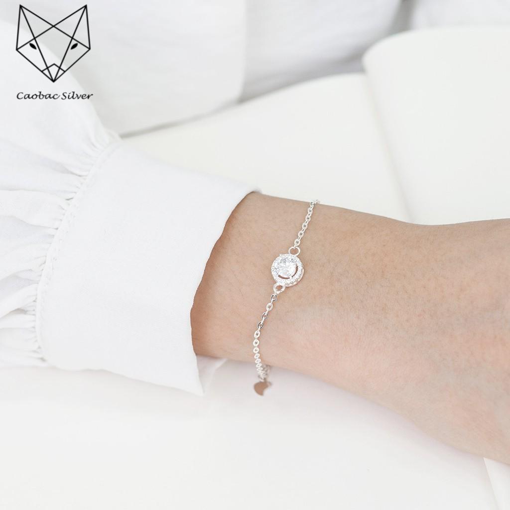 Vòng Tay Bạc Nữ S99 CaoBac Silver Ổ Đá Viền Đá Hở Cao Cấp - SLT7