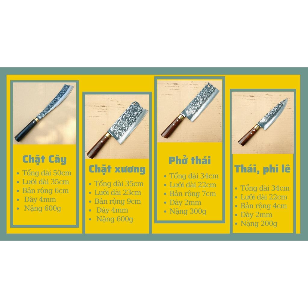 Bộ 4 dao nhà bếp cao cấp là từ Thép Nhíp hàng rèn thủ công - Phúc sen