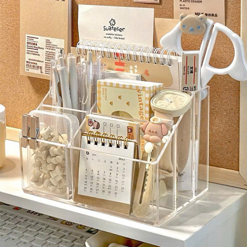 Ống Cắm Bút Trong Suốt 5 Ngăn Đựng Bút Cọ Trang Điểm Decor Bàn Học - Tiện Lợi, Sang Trọng - HÀNG CHÍNH HÃNG MINIIN
