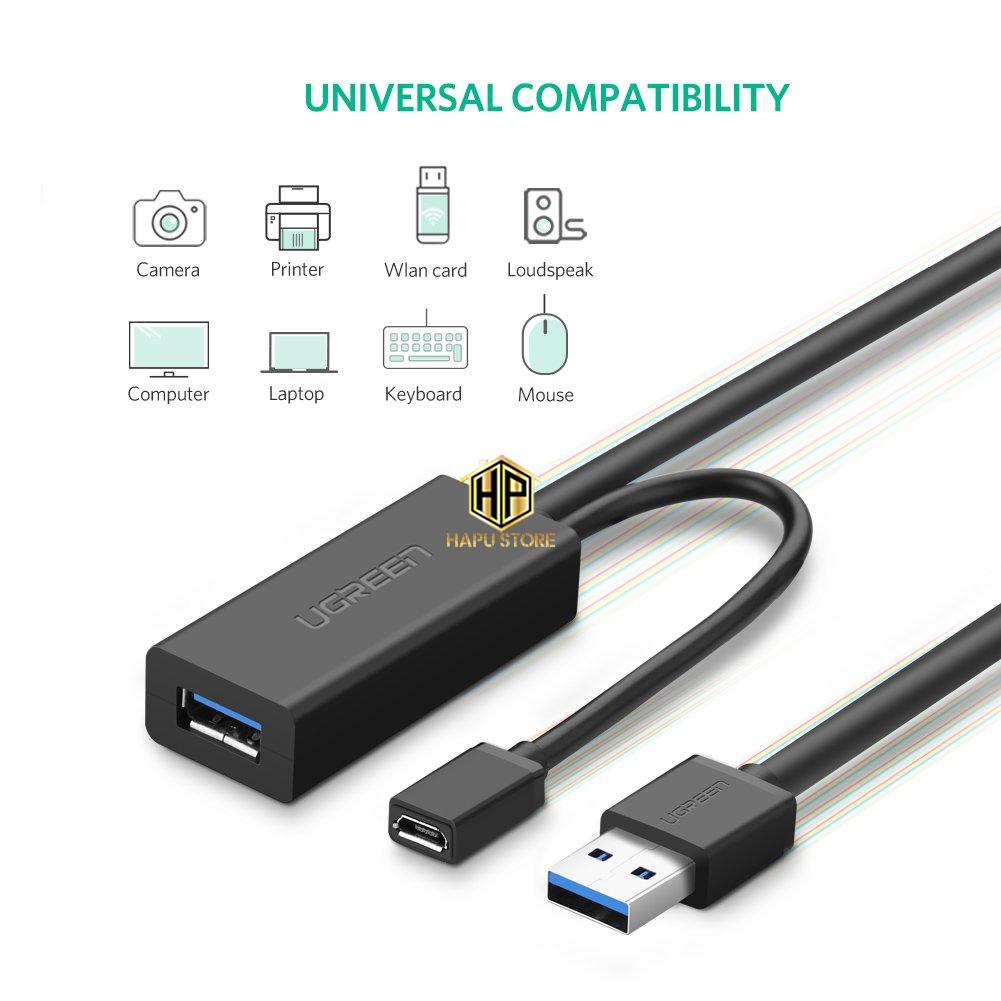 Cáp nối dài USB 10m Ugreen 20827 chuẩn USB 3.0 hỗ trợ nguồn phụ cao cấp -Hàng Chính Hãng