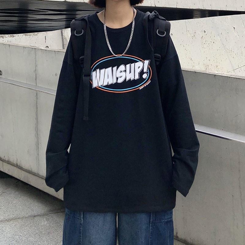 Áo thun nữ tay dài sweater phông form rộng teen cổ tròn oversize cotton giá rẻ basic đen trắng ulzzang freesize WAISUP