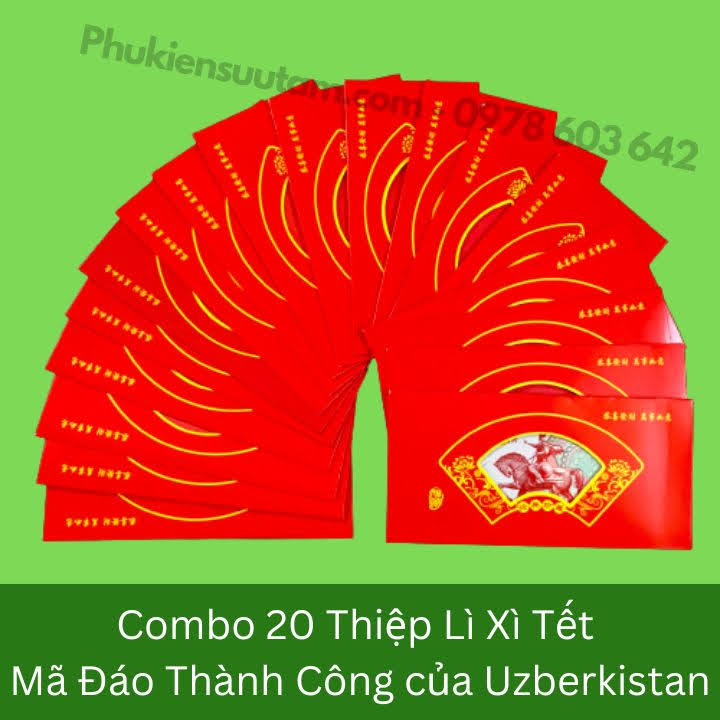 Combo 20 Thiệp Lì Xì Tết Mã Đáo Thành Công Của Uzberkistan, kích thước: 20cmx10cm, màu đỏ - SP005877