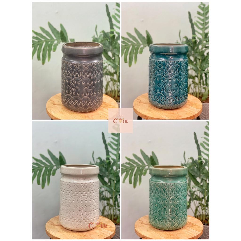 Bình hoa họa tiết 3D, Lõm tròn size to các màu - Bình hoa gốm, Lọ hoa Decor Trang Trí - Gốm Xuất Khẩu