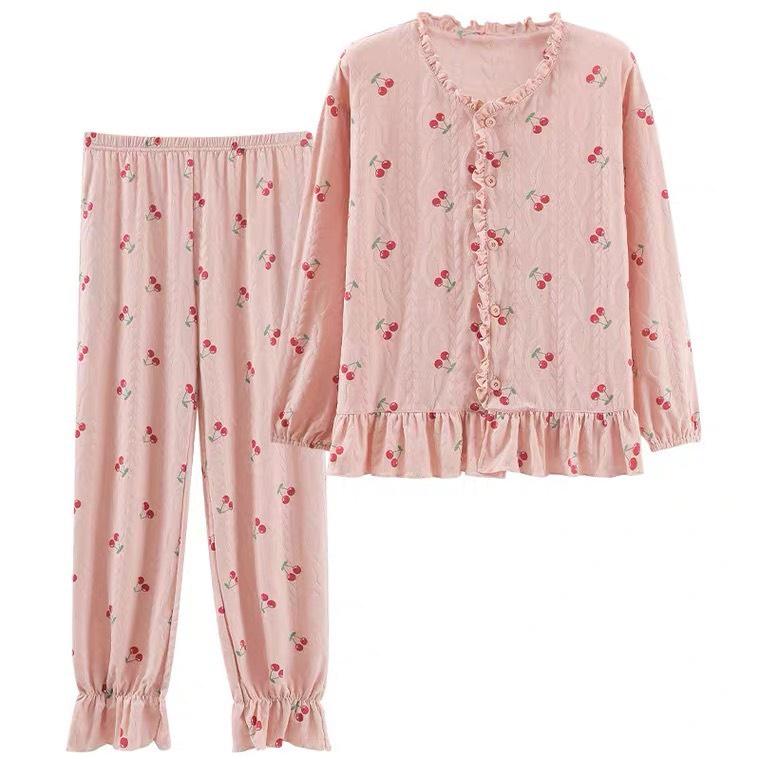 Bộ Pijama Mặc Nhà Cài Khuy Viền Bèo