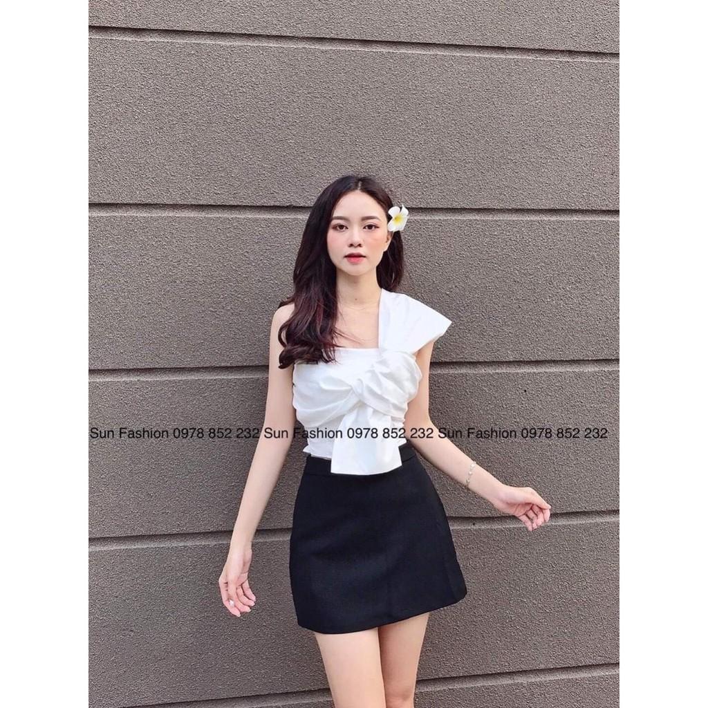 Áo kiểu nữ croptop kết nơ lưng bo thun Amee AM