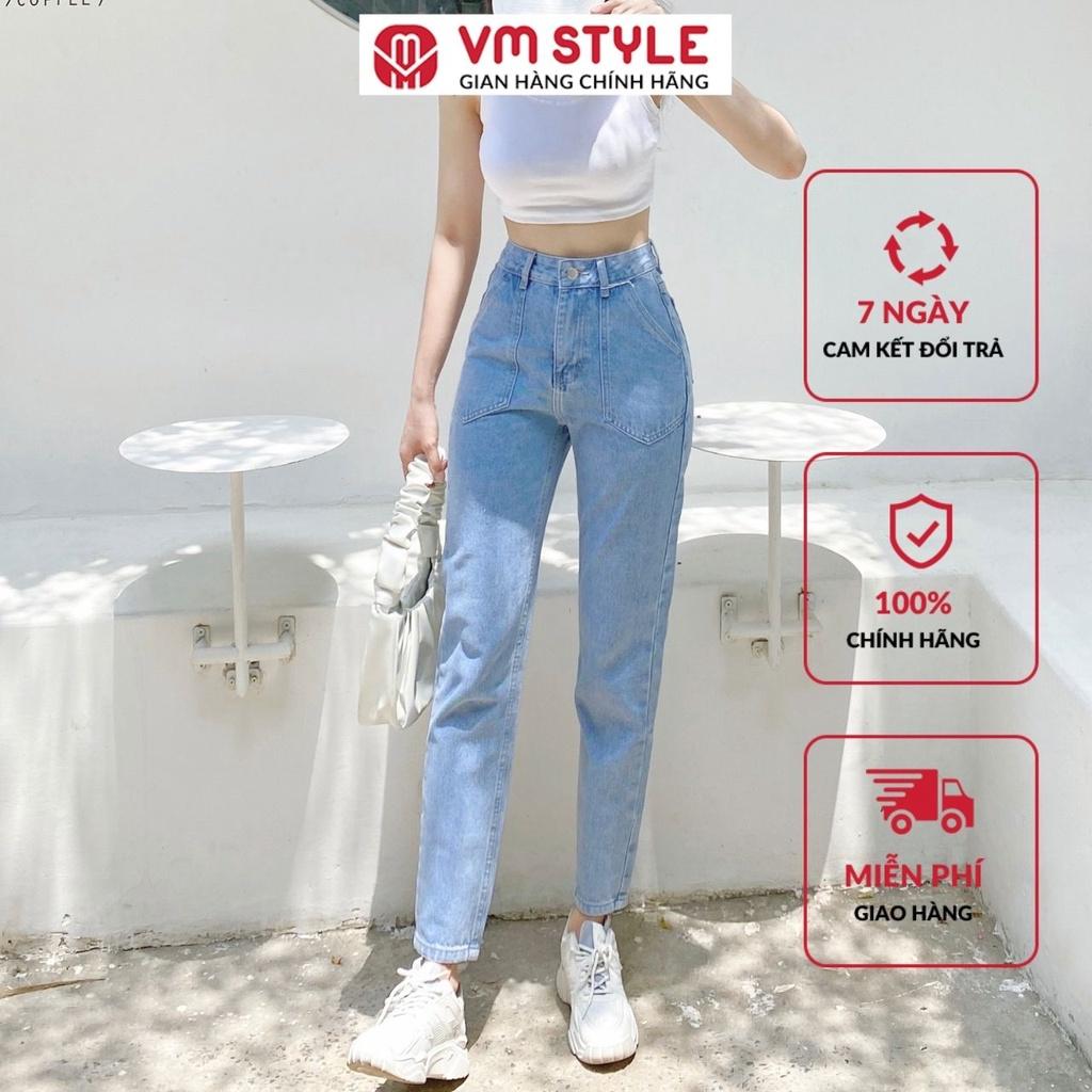 Quần jean baggy nữ VM STYLE lưng cao túi kiểu trơn (không co giãn) D59-N58 22QJB03AS1701