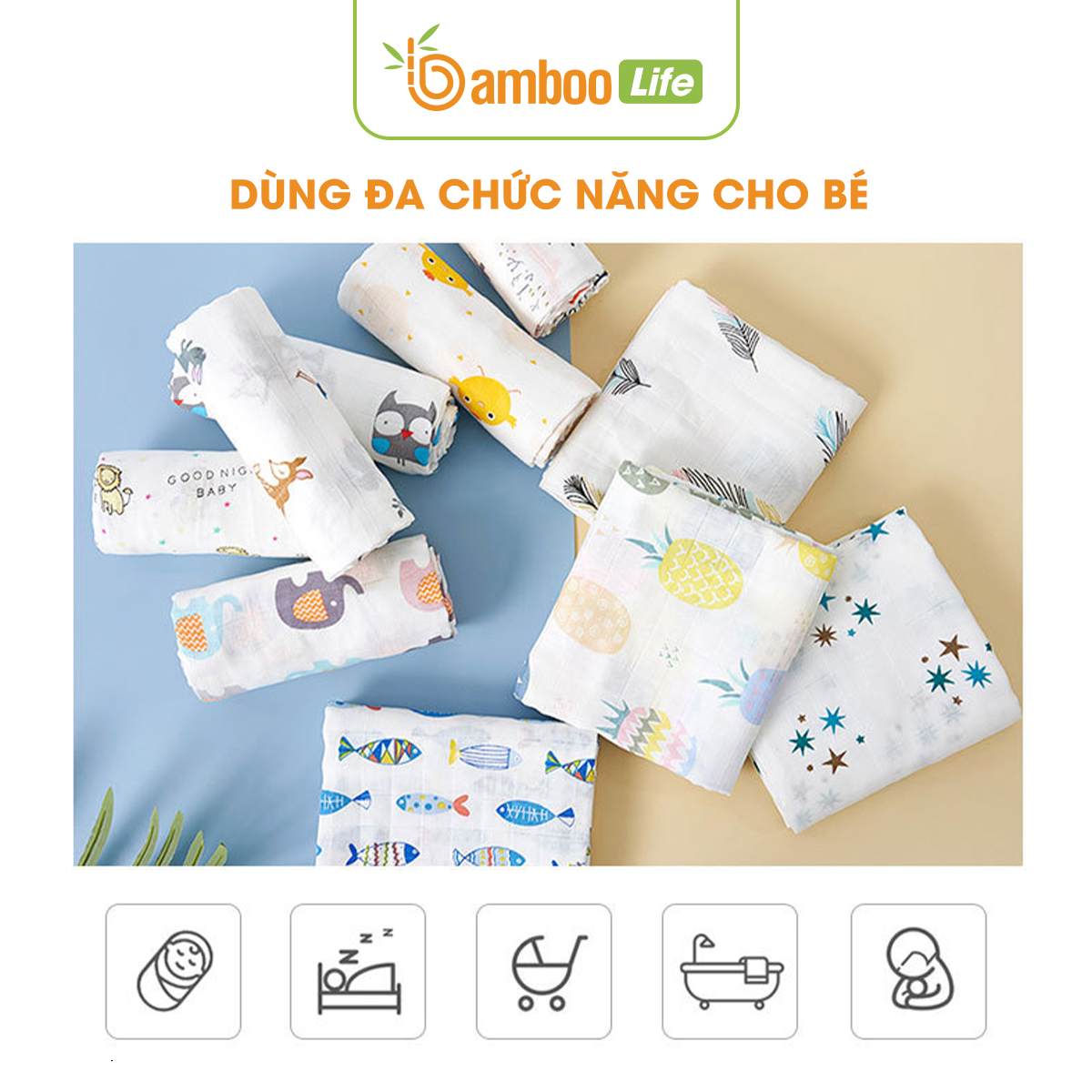 Khăn tắm cho bé từ sợi tre thiên nhiên Bamboo Life BL054 Khăn tắm cho trẻ sơ sinh mềm mại kháng khuẩn an toàn cho làn da bé