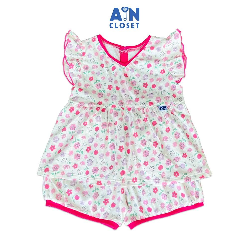 Bộ quần áo Ngắn bé gái họa tiết Hoa Nhí Hồng Tím Thun cotton - AICDBGNZYXTU - AIN Closet