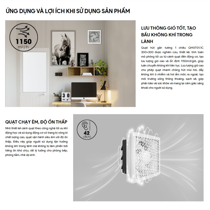 Quạt hút mùi thông gió gắn tường 1 chiều Rạng Đông QHGT01.1C cho nhà bếp, nhà tắm, phòng ngủ - Hàng chính hãng