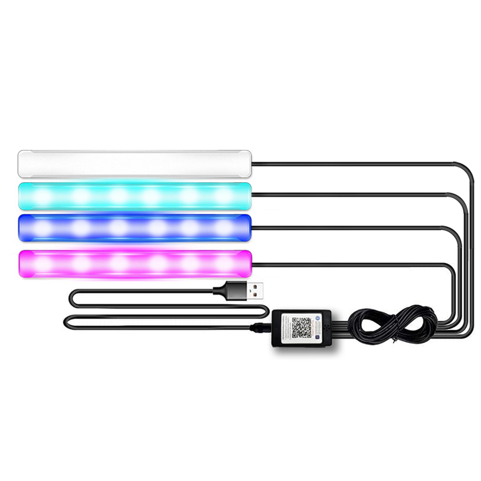 EV21 App Control Car Atmosphere Light 4 Light Bars RGB Illusion Music Rhythm Light LED Car Ambient Light