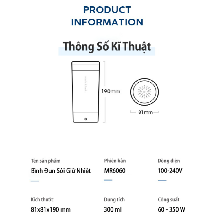 Bình đun nước kiêm giữ nhiệt 2 trong 1 cao cấp Morphy Richards MR6060 cảm biến nhiệt độ NTC THERMISTOR Công suất: 60-350W - Hàng nhập khẩu