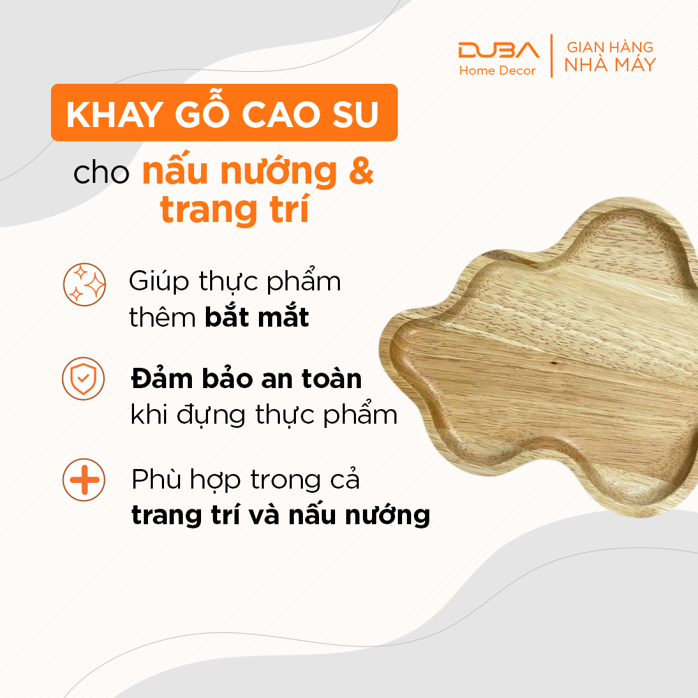 Khay gỗ decor, thớt trang trí gỗ cao su hình đám mây màu tự nhiên đạt chuẩn xuất khẩu - DUBA