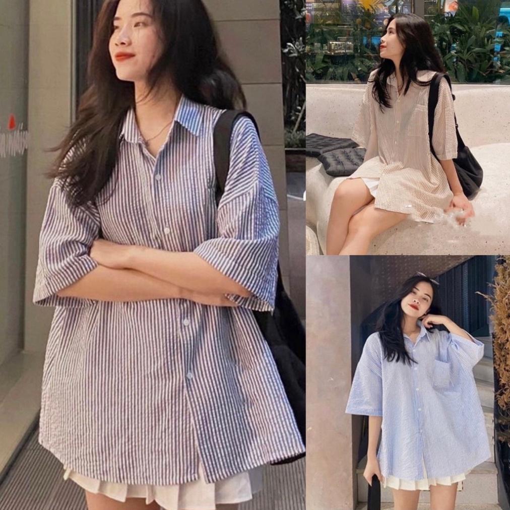 Áo sơmi korea dáng rộng sọc kẻ nhiều màu sắc chất đẹp không bai xù coco land chất đẹp deal tốt