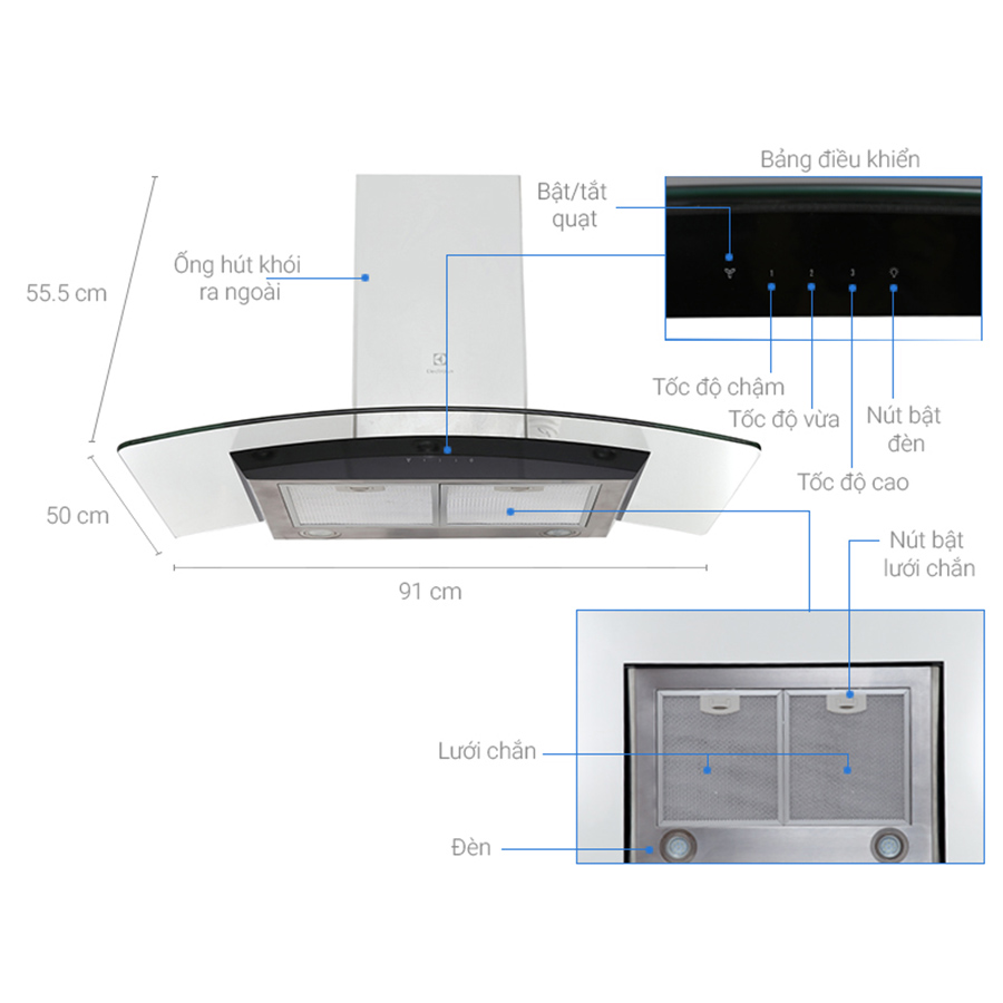 Máy Hút MùI Ống Electrolux EFC936GAR - Hàng chính hãng