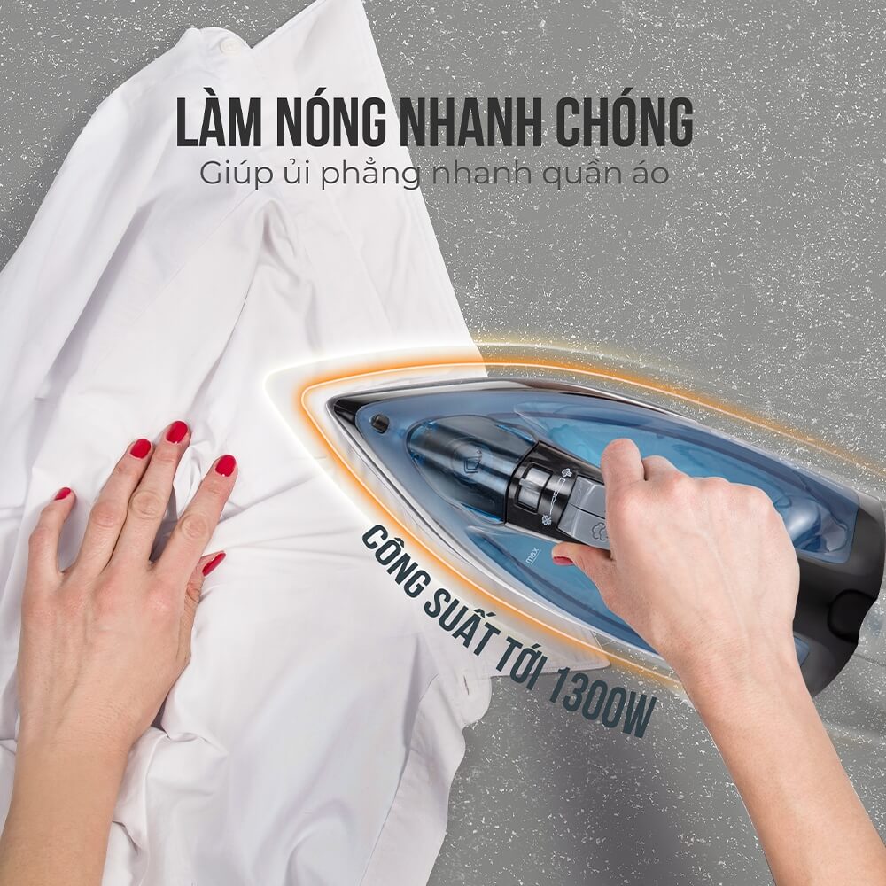 Bàn là ủi hơi nước Elmich SIE-3437OL, Hàng chính hãng, công suất 1300W, mặt đế phủ Ceramic - JoyMall